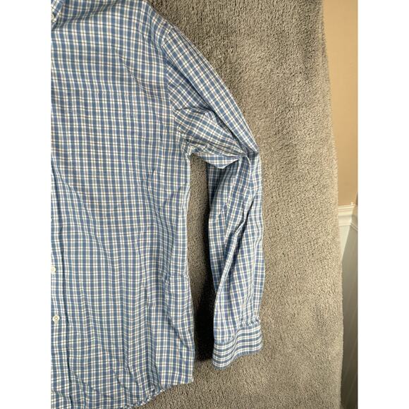LL Bean Polo Men's M Blue Long Sleeve Plaid Wrinkle Free Slightly Fitted - Picture 5 of 11